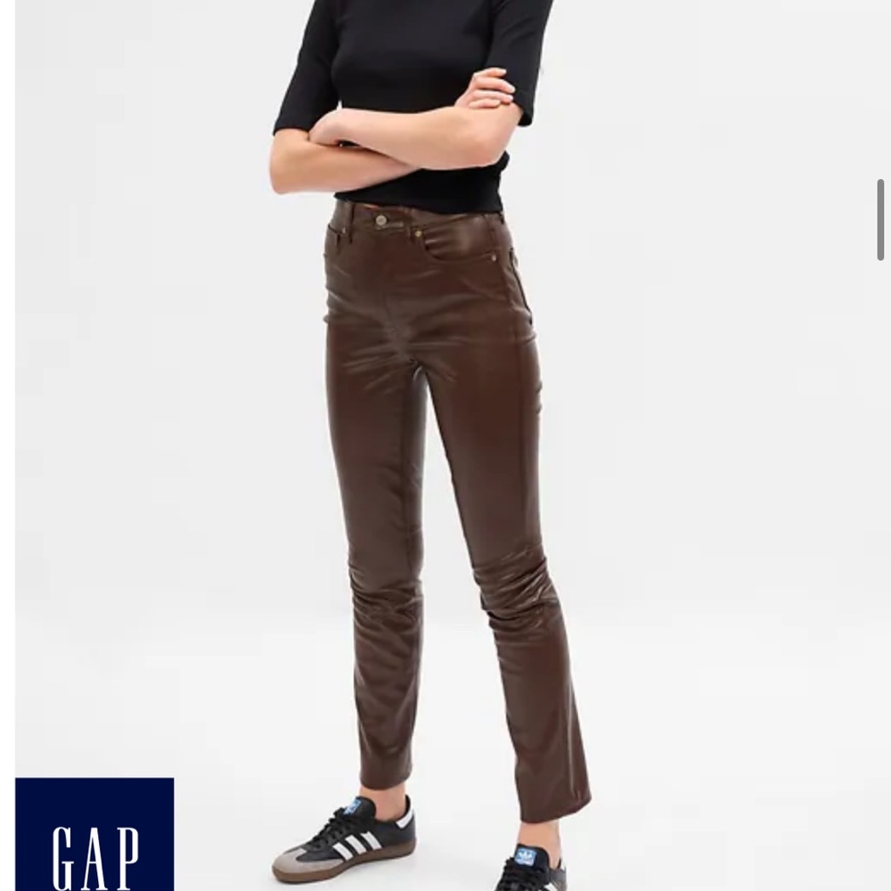 GAP Women's Chocolate Brown High Rise Vintage Slim Vegan-Leather Pants